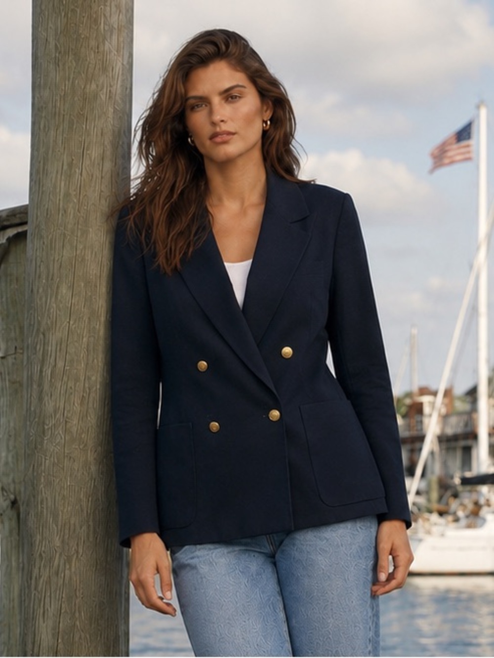 VTG Laura Ashley Wool Navy Classic British Heritage Double Breasted Blazer, 12